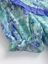 花柄タフタドレス【フリル付き・子供っぽい襟・夏用・パフスリーブ】