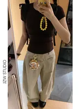 高ウエストワイドレッグカジュアルパンツ【秋用・フィット・魅力的なドレープライン】（セットアップ対応）