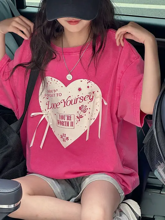 夏用 半袖Tシャツ【女児用・ルーズフィット・流れるリボンデザイン】
