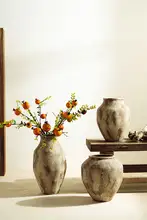 景徳鎮製 陶製花瓶 アートフラワー付き【侘寂風・リビング・ダイニング用】