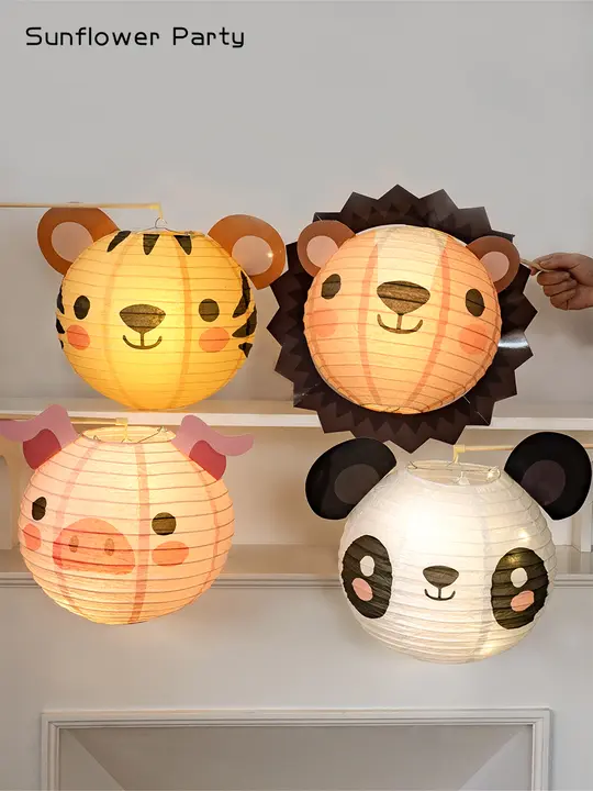 子供用かわいい動物デザインの提灯型紙製飾り【DIY手作り・雰囲気演出用】（セットアップ対応）