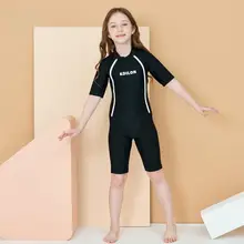 長袖の子供用スイミングウェア【保温・運動用・五分丈・女の子用】