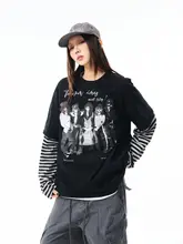 ストライプ柄長袖Tシャツ【春季・ストリートスタイル・ゆったりフィット】