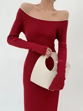 ニットワンピース レディース フレンチ風 ヴィンテージ レッド タイトシルエット 着痩せ セクシー きれいめ 上品 インナー 秋冬