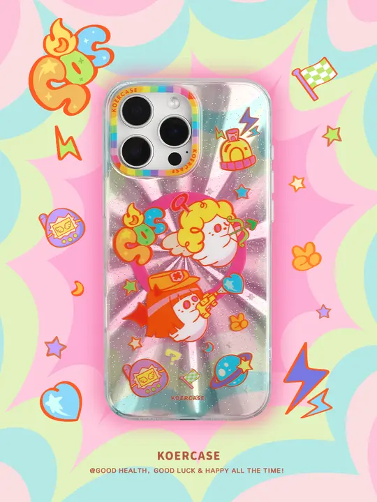 磁気吸着の小幽霊スマホケース【オリジナルイラスト・レーザーシルバー・iPhone対応】