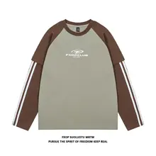 アメリカンビンテージ風カラーブロック長袖Tシャツ【女性用・ゆったりフィット ・スポーツ対応】（セットアップ対応）