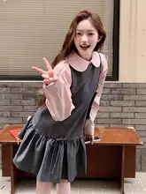 ピンクシャツとプリーツキャミソールワンピース【学院風・スウィート】（セットアップ対応）