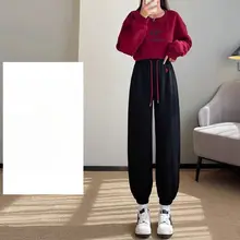 春秋用 白灰色スポーツパンツ【女性用・八分丈・束脚デザイン】（セットアップ対応）