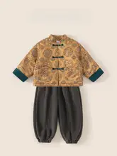 冬用 中華風レトロスタイルの男児用漢服【キルティングコート・フリース裏地・束脚パンツ】（セットアップ対応）