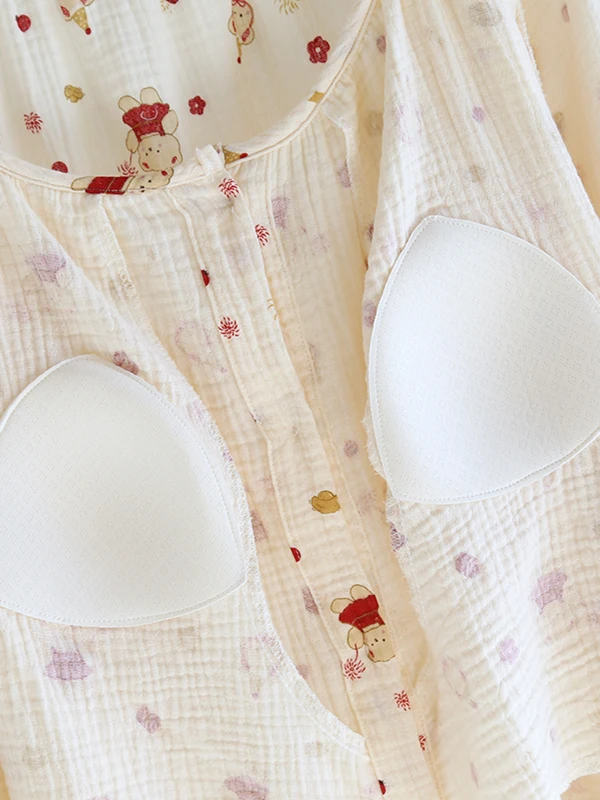 授乳対応コットンマタニティワンピース：胸パッド付き中長丈円領で快適な日常を実現