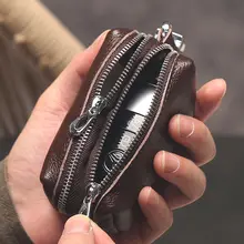 本革二層ジッパー大容量キーバッグ