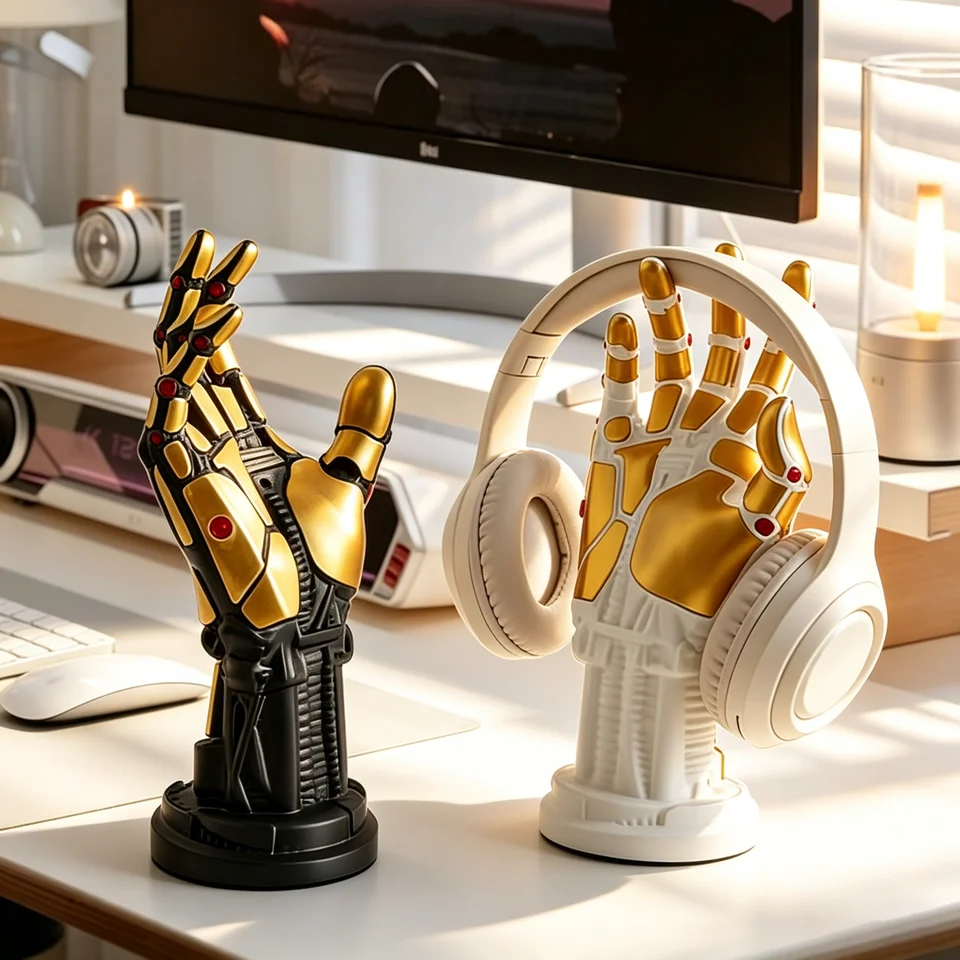 サイバーパンク 風 メカニカルハンドイヤフォン・ゲームコントローラー・リング・ブレスレット展示スタンド【デスク用ディスプレイ】