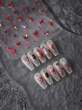 赤い液体バタフライネイルステッカー【立体浮彫・防水・ネイルデコレーション用】