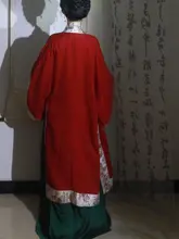 赤い提花デザインの褙子と百迭裙【新中式デザイン・日常用・春夏対応】（セットアップ対応）