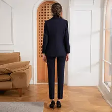 シンプルで洗練されたデザイン！ネイビーウールスーツジャケット【女子大学生用・面接スタイル・パンツ付き】（セットアップ対応）