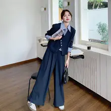 ストライプデザインのウエスト広めパンツ【カジュアル・スタイリッシュ・ジャケット付き】（セットアップ対応）