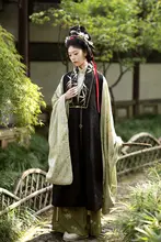 縦襟デザインの漢服上衣【竹林風景・長比甲・マ面スカート】（セットアップ対応）