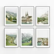 小清新デザインの三連壁掛けアート【緑の風景・リビング・バスルーム用・装飾画】（セットアップ対応）