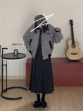 千鳥格子デザインのショートジャケット【秋用・ゆったりフィット・流行のパッド付き】