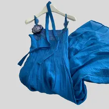 フレンチスタイルのブルーキャミソールワンピース【夏用・個性的デザイン】