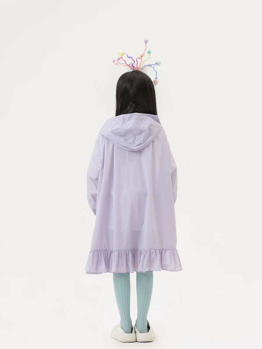 女の子用夏用紫色フリルカーディガン：アウトドアオシャレに最適なUVカット機能とゆったりシルエット