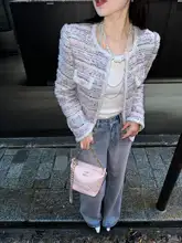 余潇潇 ウール混合編み模様のカラフルな女性用コート【パリ風・クラシックデザイン】