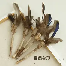 猫用おもちゃ 羽毛付き木製おもちゃ【天蓼・歯磨き・麻ひも・鈴付き】