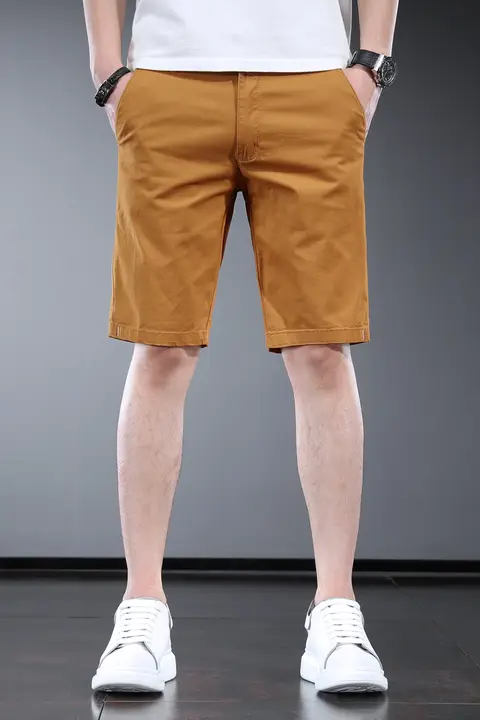 メンズ薄手イエローショートパンツ【カジュアル・5分丈・フィット・夏用】