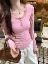 レースデザインのフィットTシャツ【秋用・女性用・おしゃれな上品スタイル】