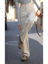 ホワイトデニムパンツ【レディース・ゆったりストレート・フィット・秋用】