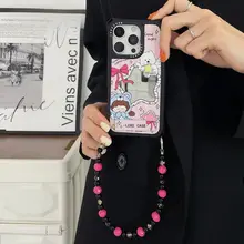 星の抱っこ天使と小犬デザインのiPhoneケース【ストラップ付き・ミラー機能・斜め掛け可】