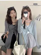 UVカットVネック長袖トップス【薄手・ゆったり・アイスシルク素材・夏用】