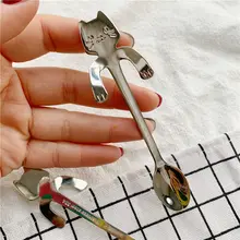 304不锈鋼製 猫デザインのカラフルなハンギングスプーン【コーヒー・デザート用】