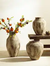 景徳鎮製 陶製花瓶 アートフラワー付き【侘寂風・リビング・ダイニング用】