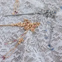 優雅なバラモチーフのビーズ飾りバタフライヘアクリップ