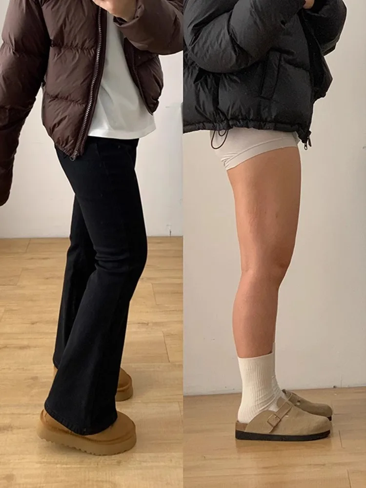 黒のストレッチフレアパンツ：骨格ストレート女性に最適なハイウエストスタイルアップアイテム