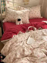 レトロな赤い花柄の軽やか夏用冷却布団【洗濯機対応・シングルサイズ・四点セット】（セットアップ対応）