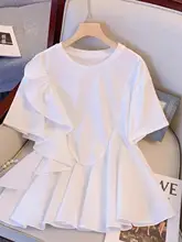 流行のフリルデザイン春夏用Tシャツ【大きいサイズ・体型カバー・女性用】
