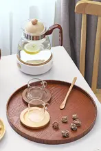 和風円形木製トレイ【ティー・コーヒー・ケーキ用】