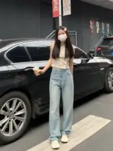 高腰デニムパンツ【ゆったりストレート・トレンドデザイン・スケール感】