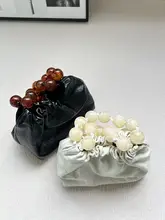 中華風デザインの本革しわ加工ミニバッグ【アクリルビーズ・クラウド型・ハンド＆ショルダー用】