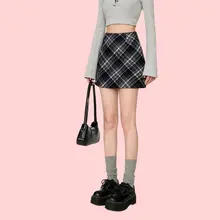 学院風チェック柄Aラインスカート【高ウエスト・春夏用・ミニ丈】