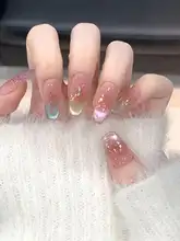カラフルなレインボー猫眼ネイルチップ【ハンドメイド・輝くデザイン・美白効果】（セットアップ 対応）