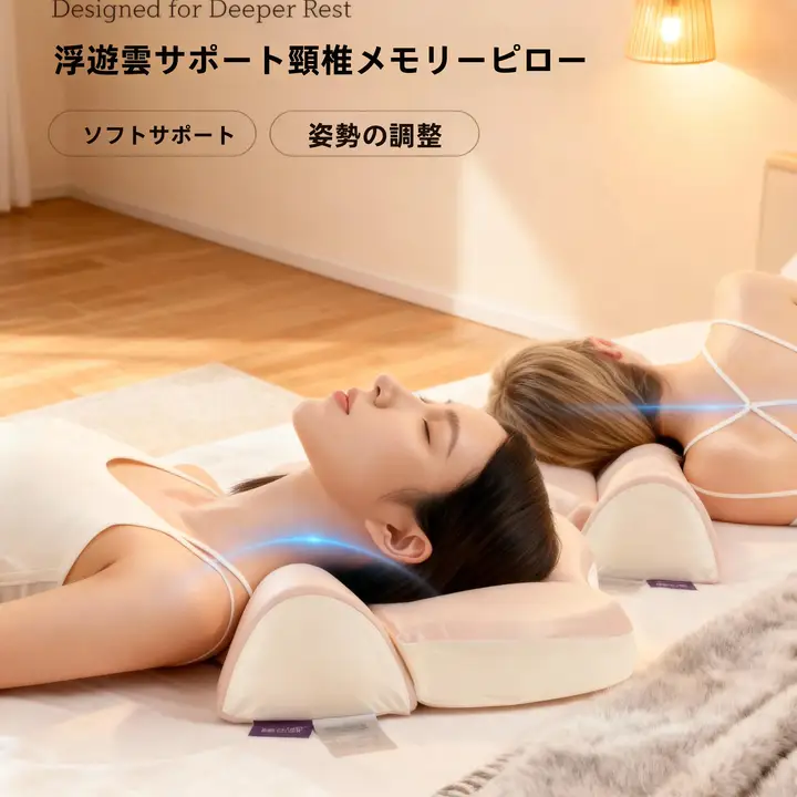 快適な睡眠をサポート！ふんわり曲面設計の記憶泡ネックピロー【首を優しく支える・家庭用】