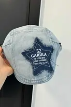 デニム製 星柄ワッペン付き ベレー帽【アメリカンヴィンテージ・ウォッシュ加工・女性用】