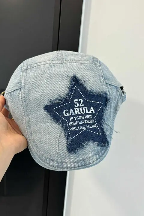 デニム製 星柄ワッペン付き ベレー帽【アメリカンヴィンテージ・ウォッシュ加工・女性用】