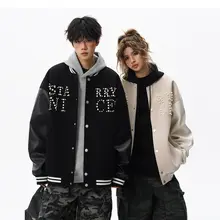 アメリカンレトロ刺繍ウールボンバージャケット【春秋用・ルーズフィット・カジュアル】（セットアップ対応）