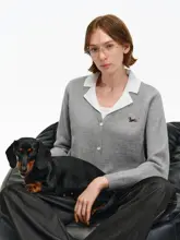 カラーコンビネー ションのフェイク二重編みカーディガン【レトロデザイン・秋春用・女性用・スリムフィット】（セットアップ対応）