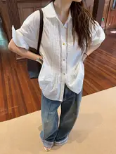 春夏用 プリーツ翻訳シャツ【レディース・ホワイト・襟付き】