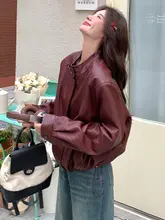 レトロ風バイカラーライダージャケット【ワインレッド・ショート丈・女性用】